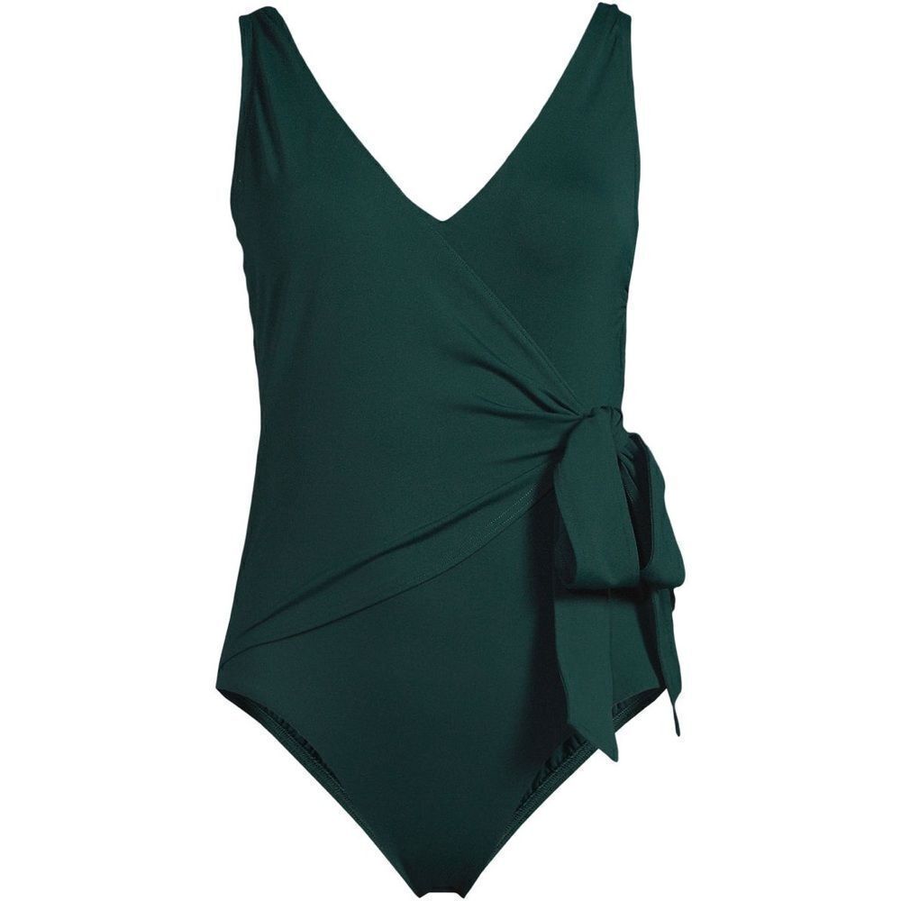 Land's End plus size side tie wrap one piece V-neck swimsuit balsam soft cup 16 - Picture 1 of 7